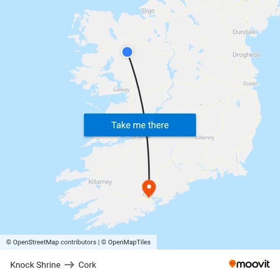 Knock Shrine to Cork map