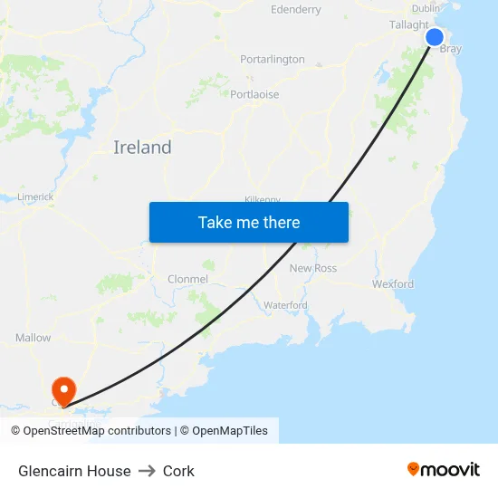 Glencairn House to Cork map