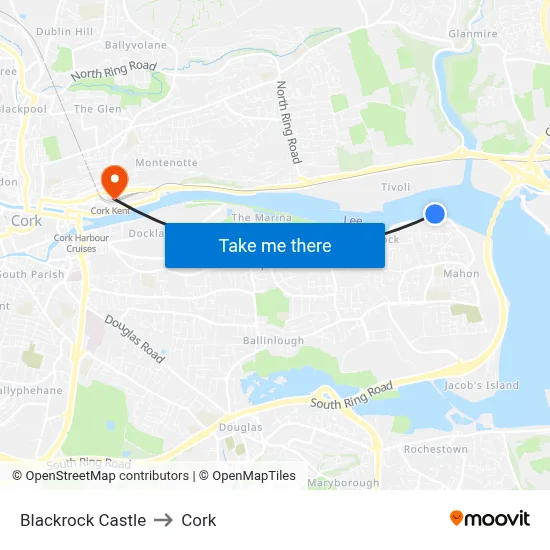 Blackrock Castle to Cork map