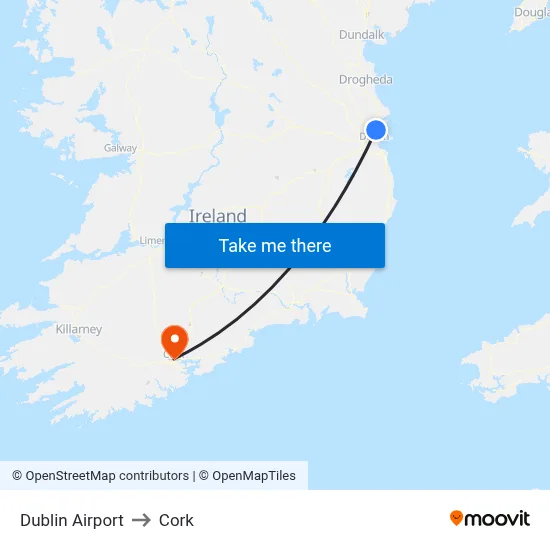 Dublin Airport to Cork map