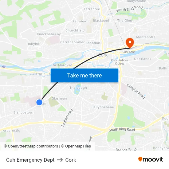 Cuh Emergency Dept to Cork map