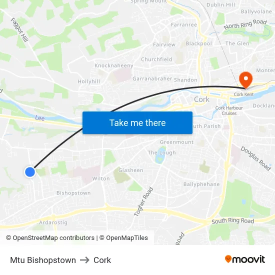 Mtu Bishopstown to Cork map