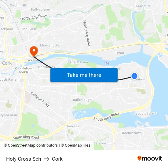 Holy Cross Sch to Cork map