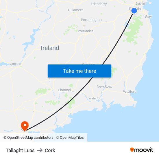 Tallaght Luas to Cork map