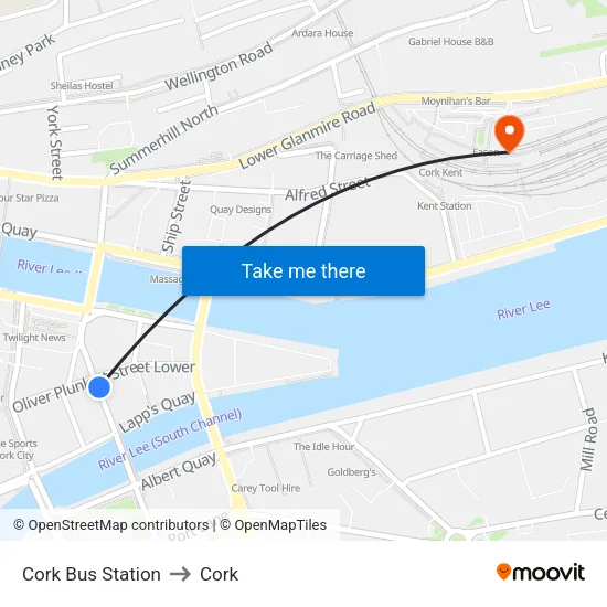 Cork Bus Station to Cork map