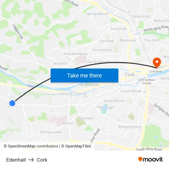 Edenhall to Cork map