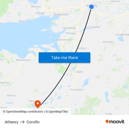 Athenry to Corofin map