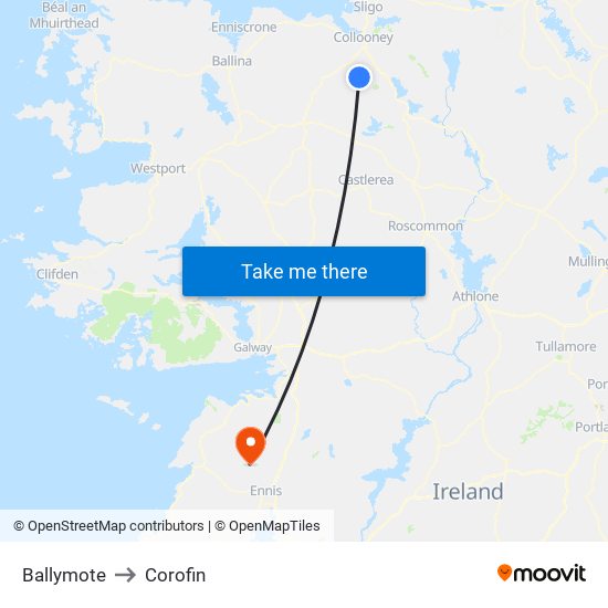 Ballymote to Corofin map