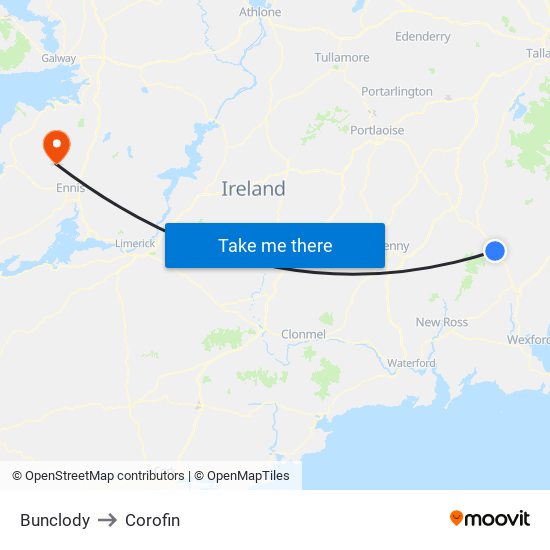 Bunclody to Corofin map