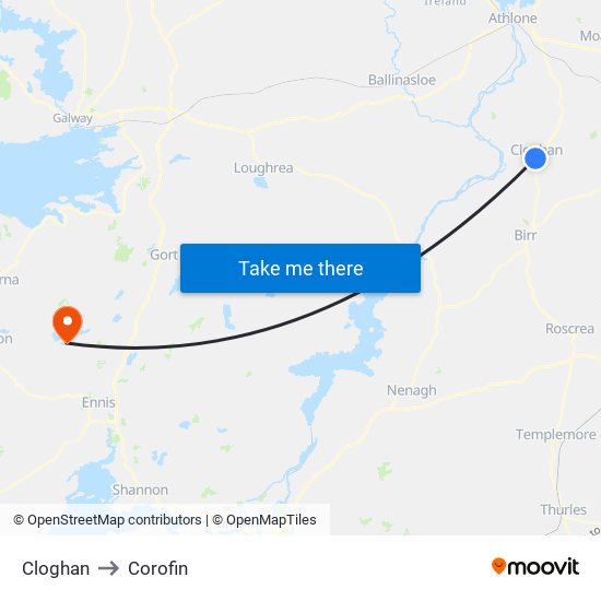 Cloghan to Corofin map