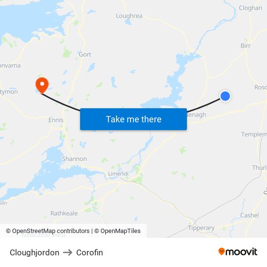 Cloughjordon to Corofin map