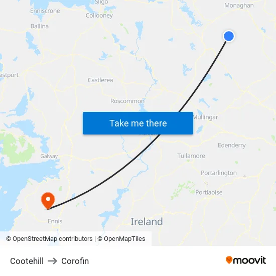 Cootehill to Corofin map