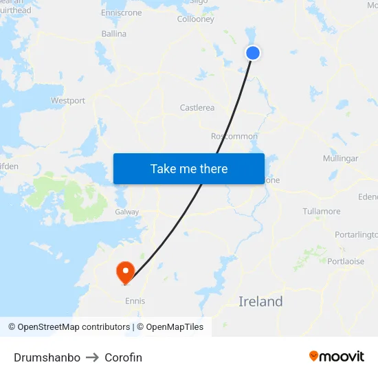 Drumshanbo to Corofin map