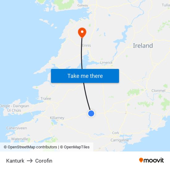 Kanturk to Corofin map