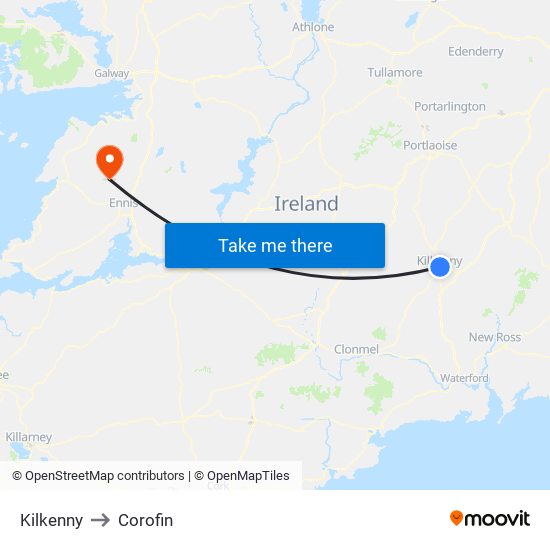Kilkenny to Corofin map