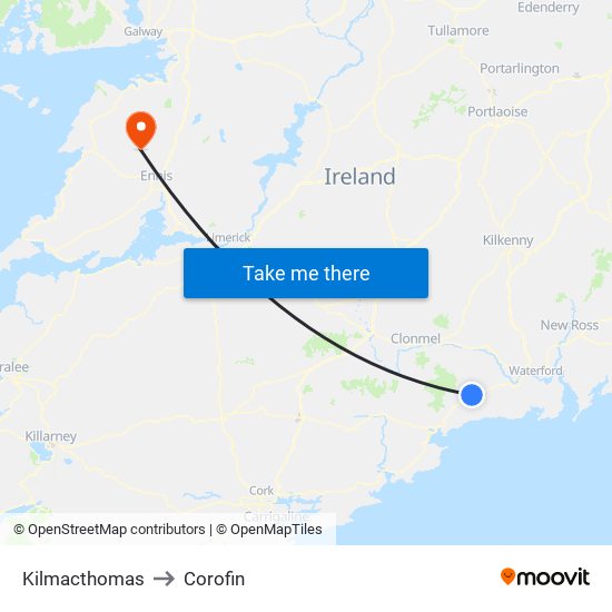 Kilmacthomas to Corofin map