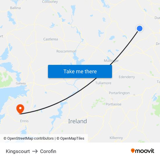 Kingscourt to Corofin map