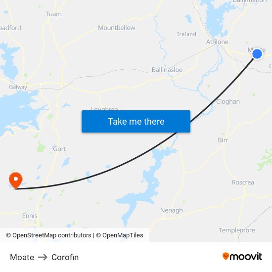 Moate to Corofin map