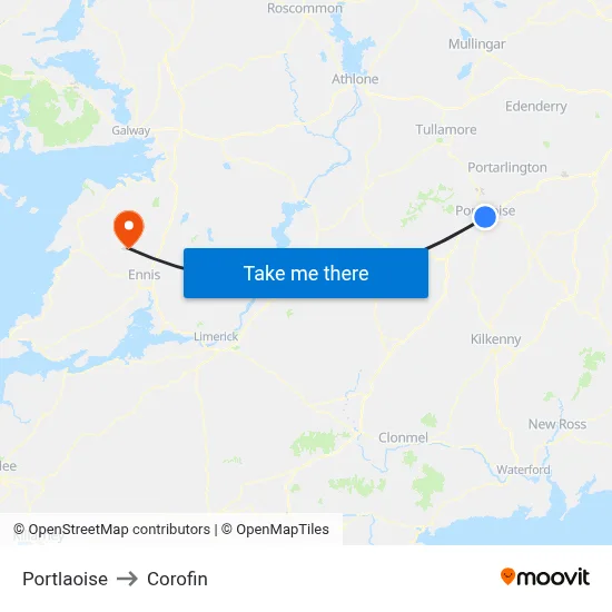Portlaoise to Corofin map