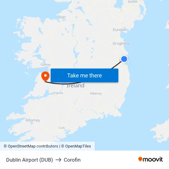 Dublin Airport (DUB) to Corofin map