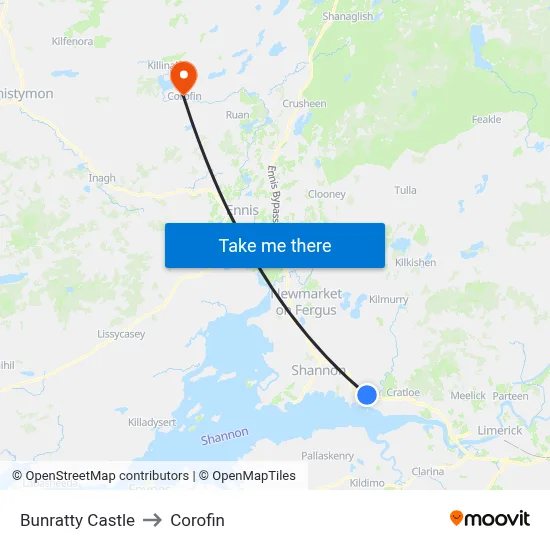 Bunratty Castle to Corofin map