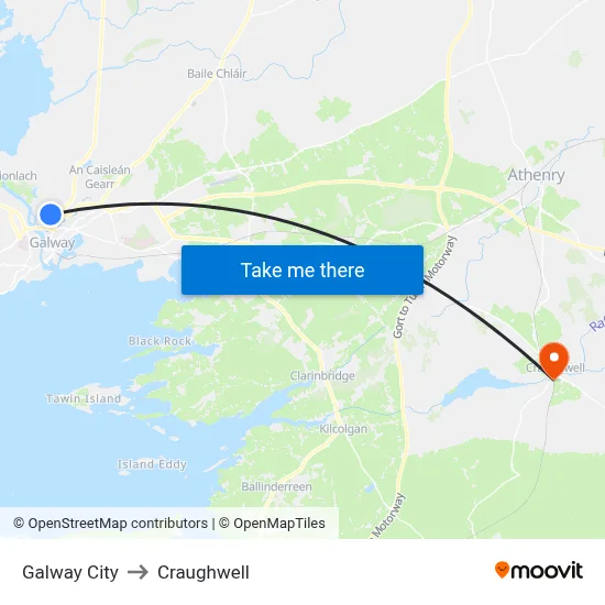 Galway City to Craughwell map