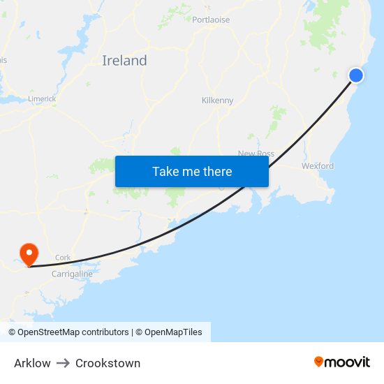 Arklow to Crookstown map