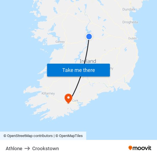Athlone to Crookstown map