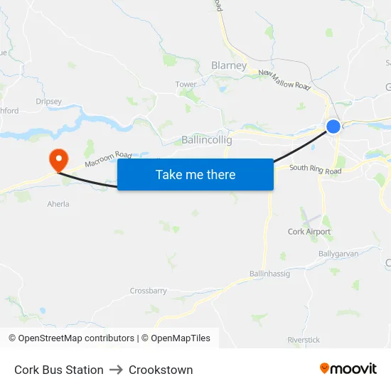 Cork Bus Station to Crookstown map