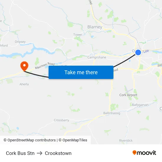 Cork Bus Stn to Crookstown map