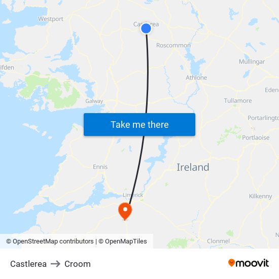 Castlerea to Croom map