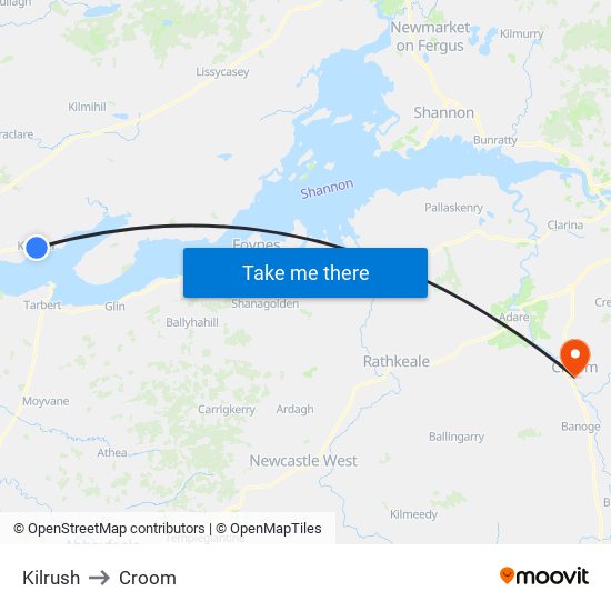 Kilrush to Croom map