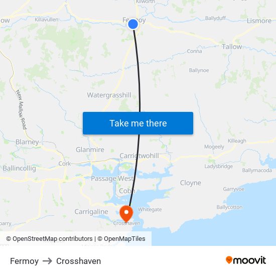 Fermoy to Crosshaven map