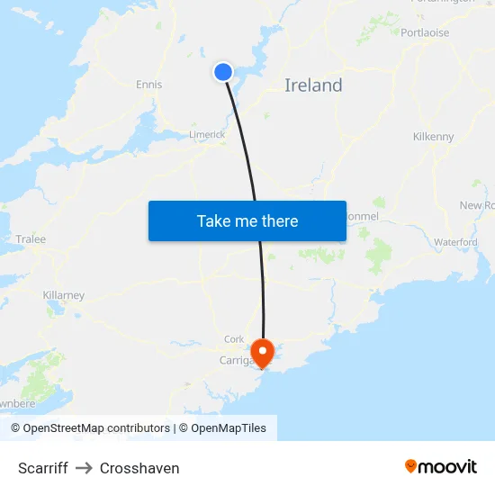 Scarriff to Crosshaven map