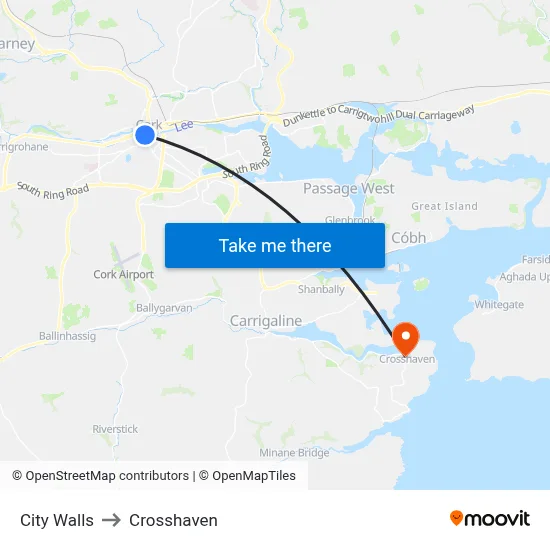 City Walls to Crosshaven map