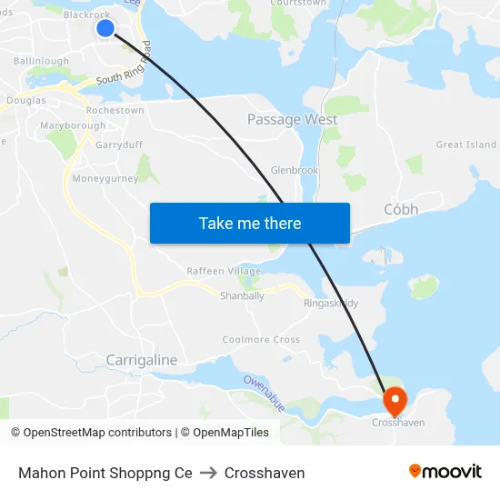 Mahon Point Shoppng Ce to Crosshaven map