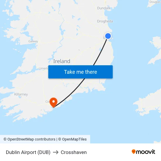 Dublin Airport (DUB) to Crosshaven map
