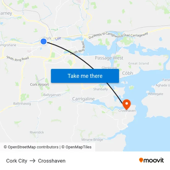 Cork City to Crosshaven map