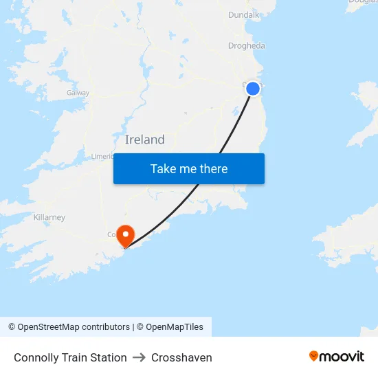 Connolly Train Station to Crosshaven map