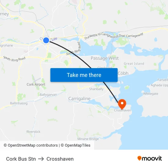 Cork Bus Stn to Crosshaven map