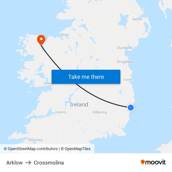 Arklow to Crossmolina map