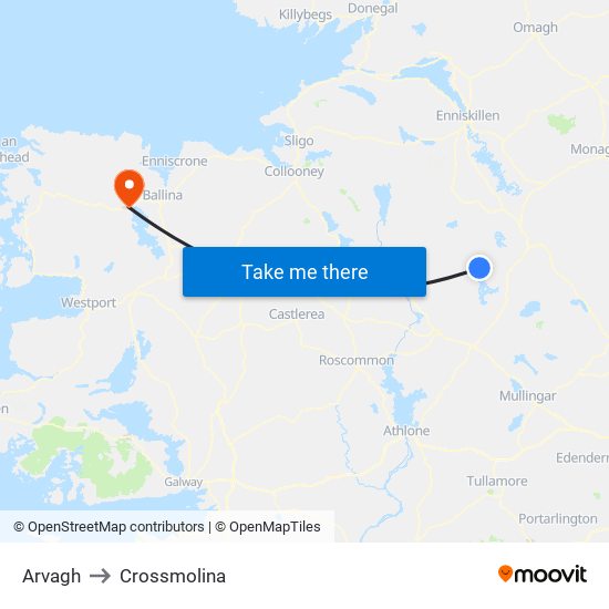 Arvagh to Crossmolina map