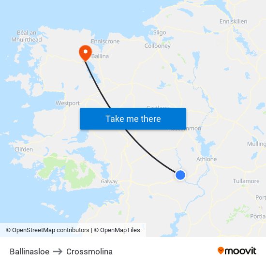 Ballinasloe to Crossmolina map