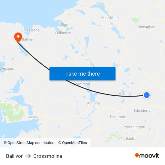 Ballivor to Crossmolina map