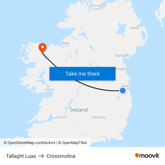 Tallaght Luas to Crossmolina map