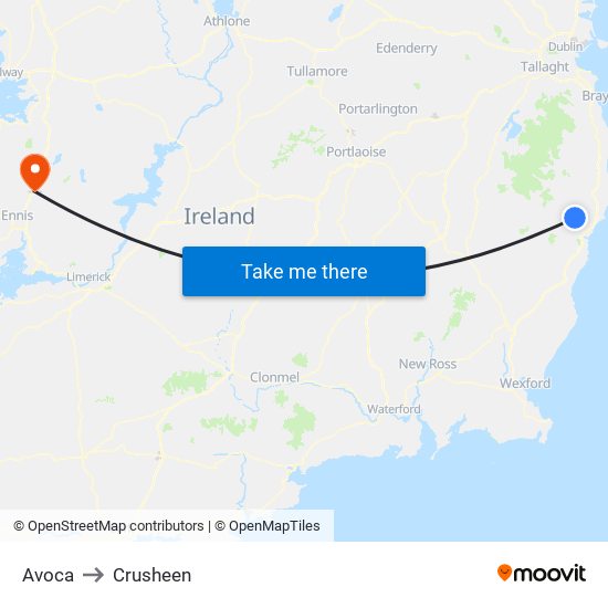 Avoca to Crusheen map