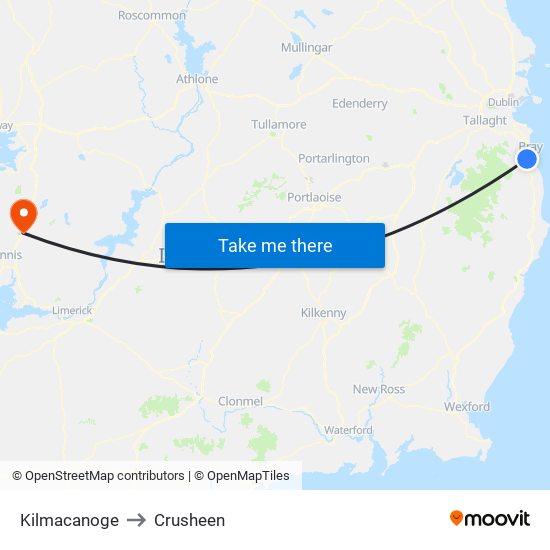 Kilmacanoge to Crusheen map