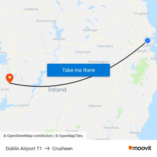 Dublin Airport T1 to Crusheen map