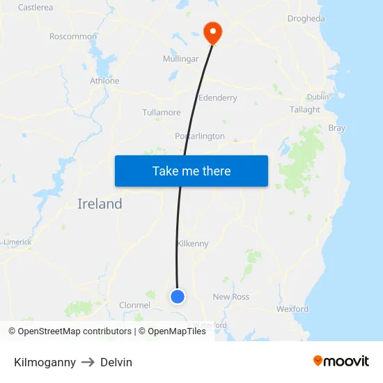Kilmoganny to Delvin map