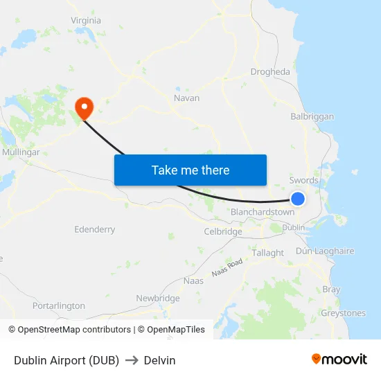 Dublin Airport (DUB) to Delvin map